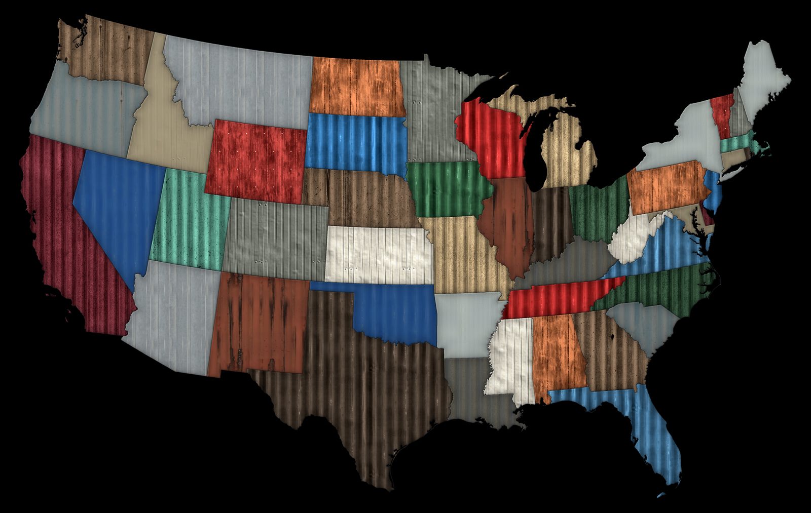 The United States drawn in corrugated metal roofing panels
